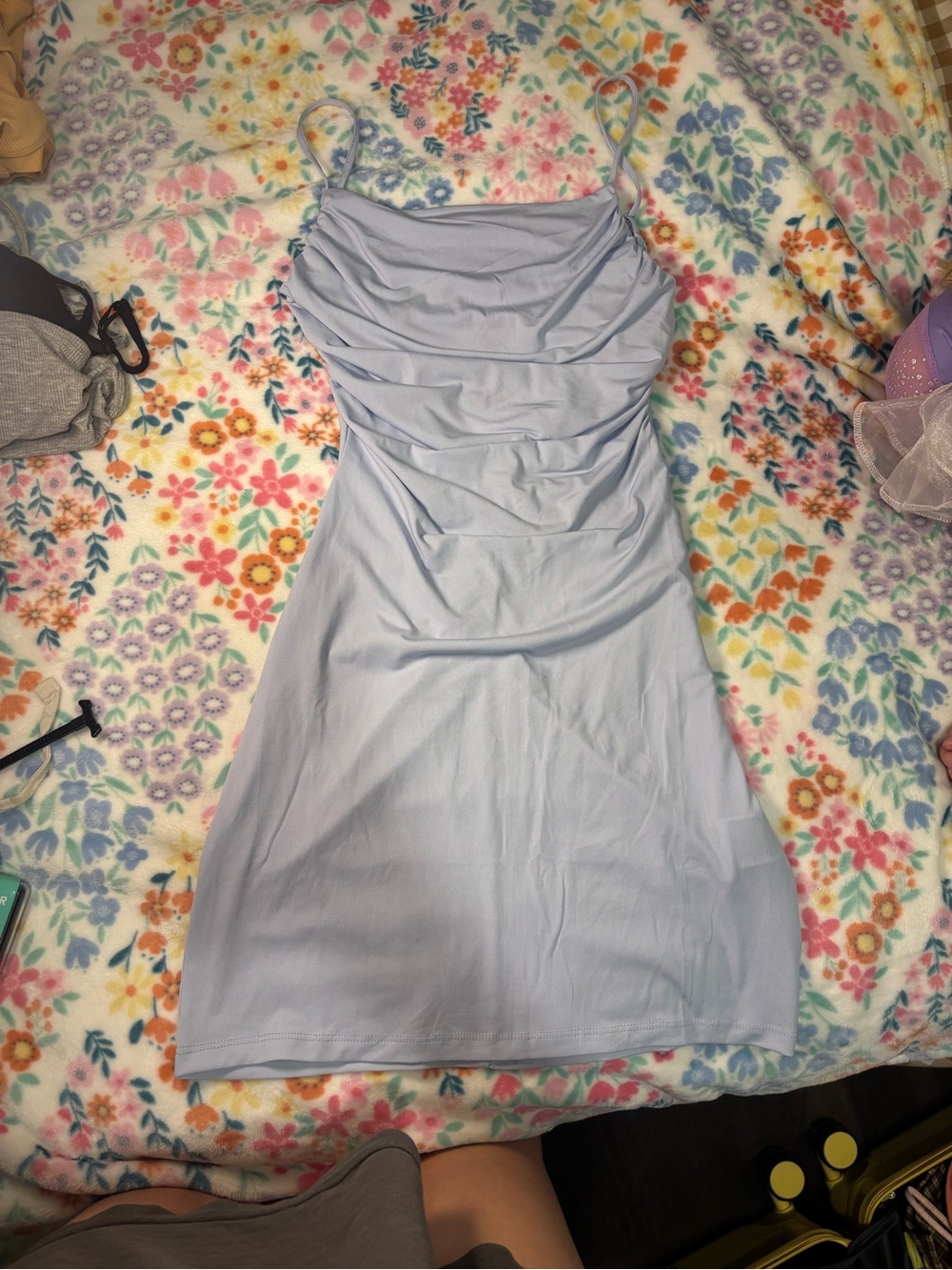 Light Blue Ruched Slip Dress - Women's Casual Dress